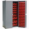 Global Industrial Deep Door Bin Cabinet, Includes 144 Red Plastic Bins, Padlockable Steel Cabinet, 38" W x 24" D x 72" H, for Tool and Parts Storage, Assembly Required view 2