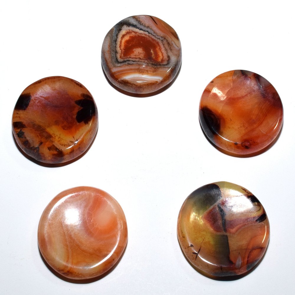 HQRP 40mm Red Orange Veins Carnelian Agate Crystal Stands for Spheres/Eggs Polished Worry Stone Natural Gemstone Mineral Specimen - India (2PCS)