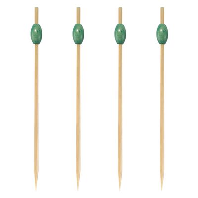 BambooMN 3.5" Decorative Green Bead Bamboo Appetizer and Hors D'Oeuvre Skewer Picks - 1,000 Pieces