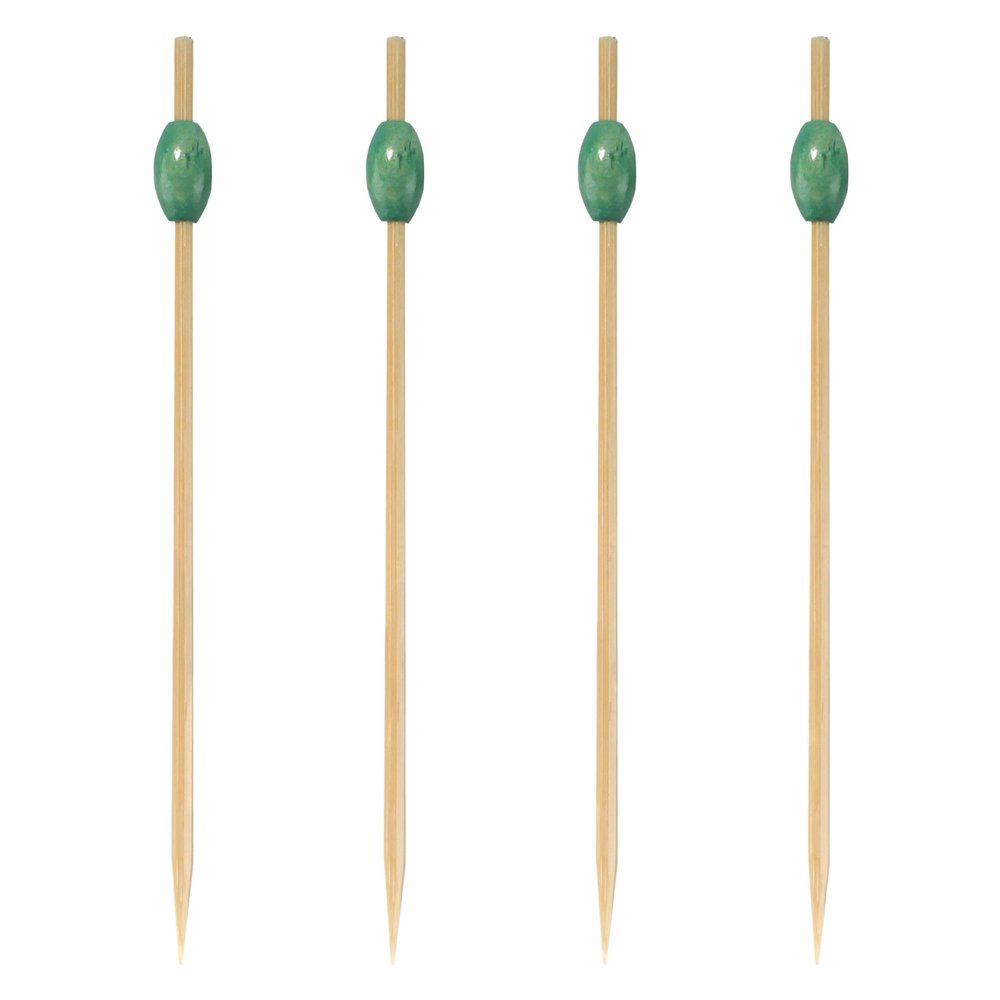 BambooMN 3.5" Decorative Green Bead Bamboo Appetizer and Hors D'Oeuvre Skewer Picks - 1,000 Pieces