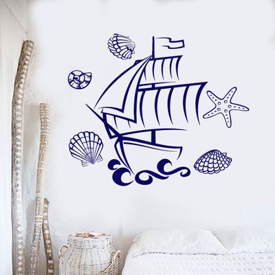 Wallstickers4you Vinyl Wall Decal Ship Marine Animals Bathroom Decor Kids Room Starfish Stickers (ig3020) Black