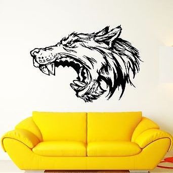 Large Wall Decal Wolf Growl Angry Dog Fangs Teeth Mouth Beast Vinyl Stickers (ed287) Dark Blue