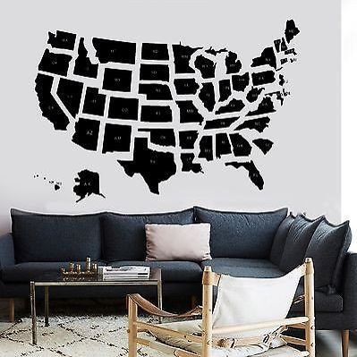 Wall Decal Map USA Premium Quality School States Vinyl Sticker (z2838) Dark Green