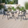 Flash Furniture Lila 28'' Square Glass Metal Table with Gray Rattan Edging and 2 Gray Rattan Stack Chairs view 2