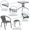 Flash Furniture Lila 28'' Square Glass Metal Table with Gray Rattan Edging and 2 Gray Rattan Stack Chairs view 3