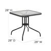 Flash Furniture Lila 28'' Square Glass Metal Table with Gray Rattan Edging and 2 Gray Rattan Stack Chairs view 4