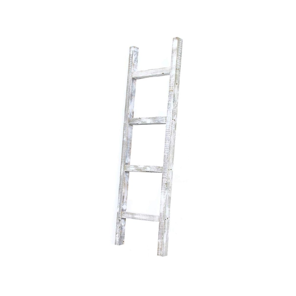 BARNWOODUSA Rustic Farmhouse Decorative Ladder - Our 47 inch Ladder can be Mounted Horizontally or Vertically and is Crafted from Refurbished Wood No Assembly Required White