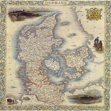 1800's Map Denmark National Coat of Arms Its People Copenhagen Sleswick Elsinore Vintage Poster Repro on Matte Paper