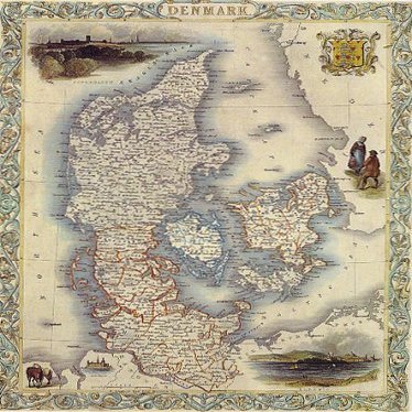 1800's Map Denmark National Coat of Arms Its People Copenhagen Sleswick Elsinore Vintage Poster Repro on Matte Paper