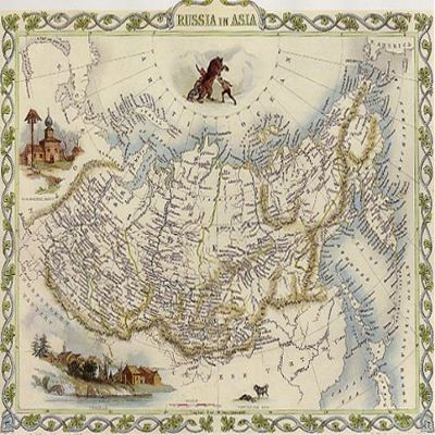1800's RUSSIA ASIA BEAR SIBERIA MAP 20" X 30" IMAGE SIZE VINTAGE POSTER REPRO ON MATTE PAPER.