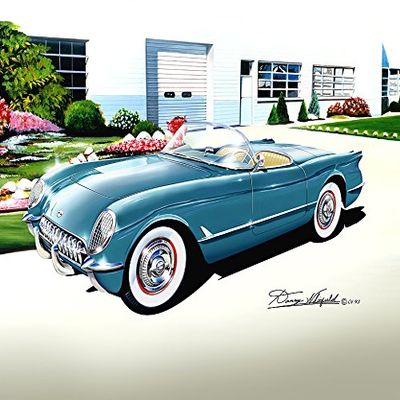 1954 CORVETTE - PENNANT BLUE - ART PRINT POSTER BY ARTIST DANNY WHITFIELD - SIZE 20 x 24