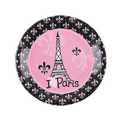Fun Express Perfectly Paris Party Eiffel Tower Paper Dinner Plates - Paris Eiffel Tower Plates Disposable Paper Plates - Tableware for Baby Shower Birthday Paris Themed Decor Party Supplies - 8 Pieces