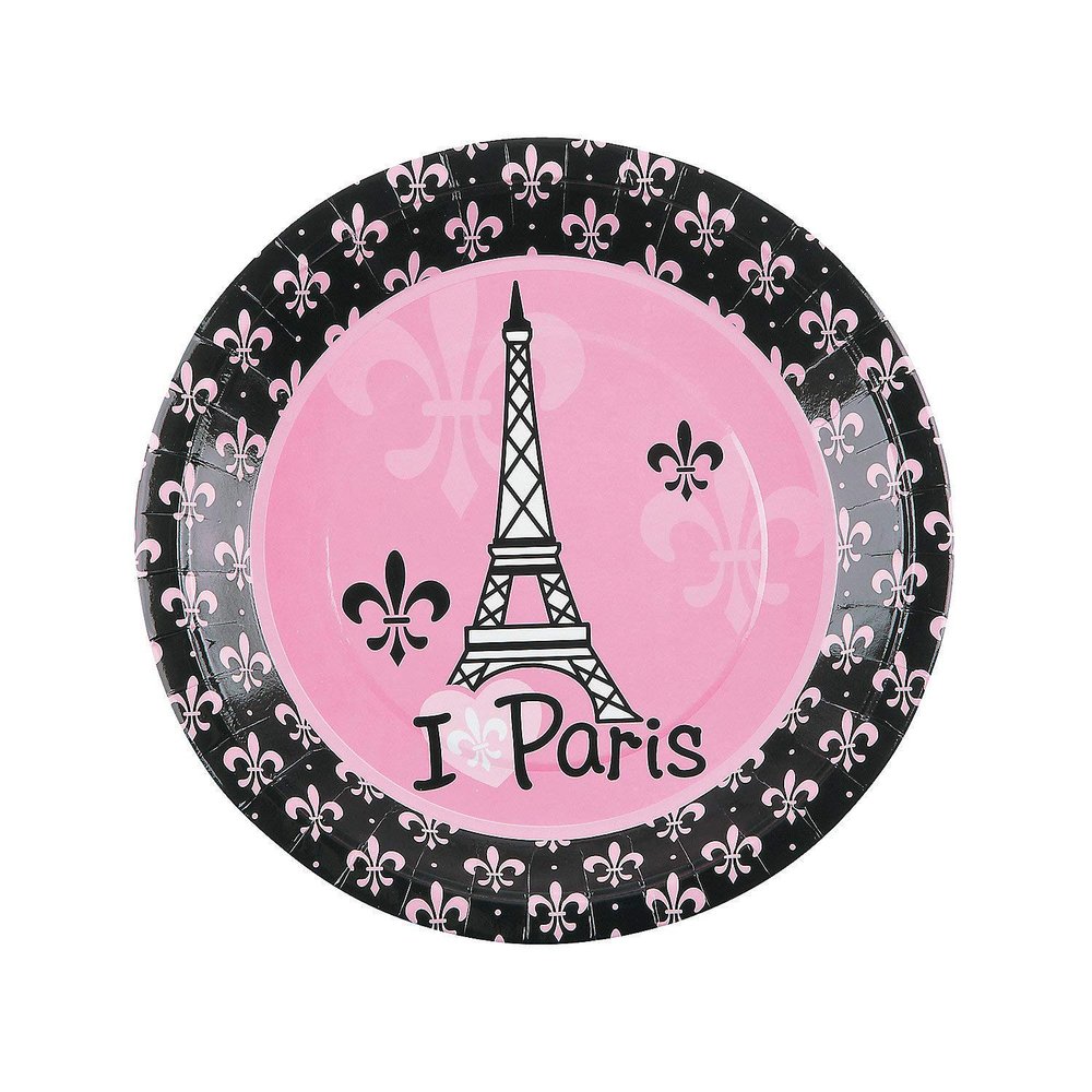 Fun Express Perfectly Paris Party Eiffel Tower Paper Dinner Plates - Paris Eiffel Tower Plates Disposable Paper Plates - Tableware for Baby Shower Birthday Paris Themed Decor Party Supplies - 8 Pieces