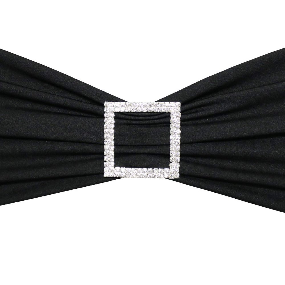 YOUR CHAIR COVERS - 10 Pack Silver Square Rhinestone Chair Sash Buckle