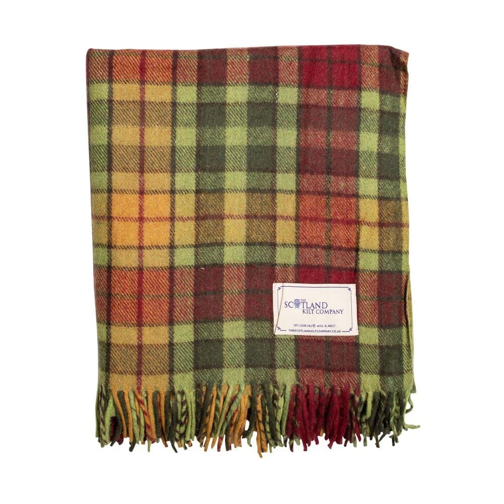 The Scotland Kilt Company Scottish Throw Large Wool Tartan Rug in Buchanan Autumn - Warm Picnic Travel Blanket - 60 x 70