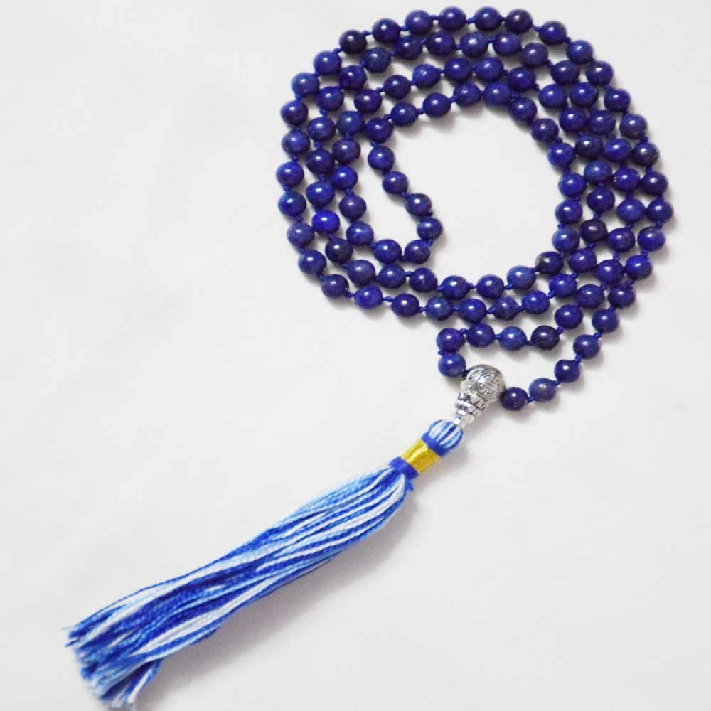 Lapis Lazuli 108 Beads Mala with Metal Guru Bead.