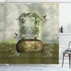 Ambesonne Hummingbirds Shower Curtain, Scene with Flowers Stone and Hummingbird Wildflower Arch Cloudy Sky, Cloth Fabric Bathroom Decor Set with Hooks, 69" W x 84" L, Green Beige view 1