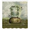 Ambesonne Hummingbirds Shower Curtain, Scene with Flowers Stone and Hummingbird Wildflower Arch Cloudy Sky, Cloth Fabric Bathroom Decor Set with Hooks, 69" W x 84" L, Green Beige view 2