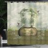 Ambesonne Hummingbirds Shower Curtain, Scene with Flowers Stone and Hummingbird Wildflower Arch Cloudy Sky, Cloth Fabric Bathroom Decor Set with Hooks, 69" W x 84" L, Green Beige view 3