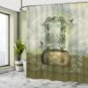 Ambesonne Hummingbirds Shower Curtain, Scene with Flowers Stone and Hummingbird Wildflower Arch Cloudy Sky, Cloth Fabric Bathroom Decor Set with Hooks, 69" W x 84" L, Green Beige view 4