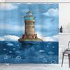 Ambesonne Lighthouse Shower Curtain, Lighthouse Seagulls Birds Architecture Maritime Reef Fish Undersea Scenic View, Cloth Fabric Bathroom Decor Set with Hooks, 69" W x 75" L, Brown Aqua view 1