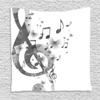 Ambesonne Music Tapestry, Notes with G-Clef Key and Instrument in a Monochrome Style of Creative Rhythmic Ornate Design Art, Wall Hanging for Bedroom Living Room Dorm Decor, 40" X 60", White Silver view 1