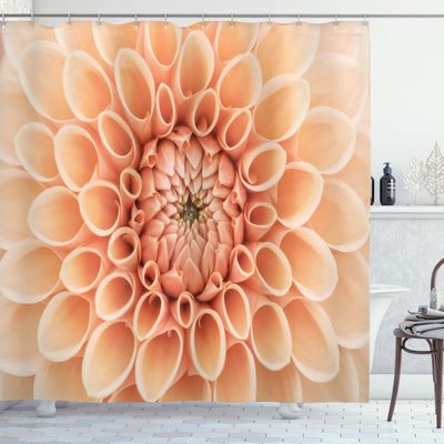 Ambesonne Abstract Shower Curtain, Dahlia Petals Flowerhead Autumn Season Flower Blooming Botanical Parks Fresh Nature, Cloth Fabric Bathroom Decor Set with Hooks, 69" W x 75" L, Salmon