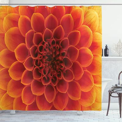 Ambesonne Abstract Shower Curtain, Abstract Flower and Petals Seasonal Blossom Closeup View Gardening Bedding Plant, Cloth Fabric Bathroom Decor Set with Hooks, 69" W x 75" L, Orange Red