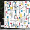 Ambesonne Abstract Shower Curtain, Pattern with Geometric Minimalistic Modern Contemporary Art Elements, Cloth Fabric Bathroom Decor Set with Hooks, 69" W x 75" L, Yellow White view 3