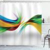 Ambesonne Abstract Shower Curtain, Abstract Rainbow Inspired Shapes Blurred Flooding Rays Stripes Color Bands Print, Cloth Fabric Bathroom Decor Set with Hooks, 69" W x 75" L, Mustard Green view 1