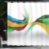 Ambesonne Abstract Shower Curtain, Abstract Rainbow Inspired Shapes Blurred Flooding Rays Stripes Color Bands Print, Cloth Fabric Bathroom Decor Set with Hooks, 69" W x 75" L, Mustard Green view 3