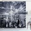 Ambesonne Scenery Print Shower Curtain, Seattle Cityscape Business Buildings Skylines Dark Clouds at Sunset Look Print, Cloth Fabric Bathroom Decor Set with Hooks, 69" W x 70" L, Grey view 1