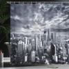 Ambesonne Scenery Print Shower Curtain, Seattle Cityscape Business Buildings Skylines Dark Clouds at Sunset Look Print, Cloth Fabric Bathroom Decor Set with Hooks, 69" W x 70" L, Grey view 3