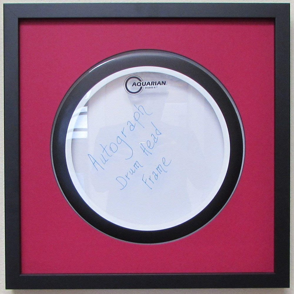 14" Drum Head Display Frame Set Black Frame Easy Mount (Red matting)