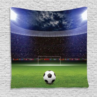 Ambesonne Sports Tapestry, Soccer Ball on Stadium Arena in The Night Fans Cheering Green Field, Wall Hanging for Bedroom Living Room Dorm Decor, 60" X 80", Navy Blue Green
