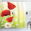 Ambesonne Flower Shower Curtain, Poppy and Daisy Flowers with Blurred Background Natural Spring Blossoms, Cloth Fabric Bathroom Decor Set with Hooks, 69" W x 75" L, Apple Green view 1
