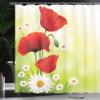 Ambesonne Flower Shower Curtain, Poppy and Daisy Flowers with Blurred Background Natural Spring Blossoms, Cloth Fabric Bathroom Decor Set with Hooks, 69" W x 75" L, Apple Green view 3