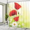 Ambesonne Flower Shower Curtain, Poppy and Daisy Flowers with Blurred Background Natural Spring Blossoms, Cloth Fabric Bathroom Decor Set with Hooks, 69" W x 75" L, Apple Green view 4