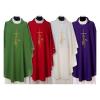 Gothic Chasuble with Cross, Lantern and Wheat Symbol in Polyester, PurplePurple view 1