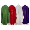 Gothic Chasuble with Cross, Lantern and Wheat Symbol in Polyester, PurplePurple view 2