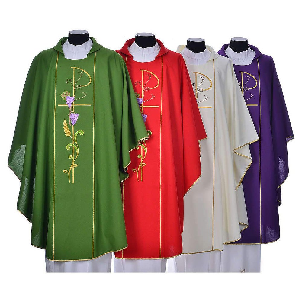 Holyart Chi-Rho Chasuble with Ears of Wheat, Grapes in 100%, GreenGreen