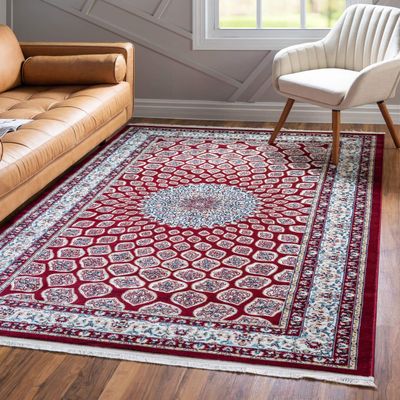 Unique Loom Narenj Collection Classic Traditional Textured Medallion Pattern Design Area Rug, 3' 0" x 5' 0", Burgundy/Tan