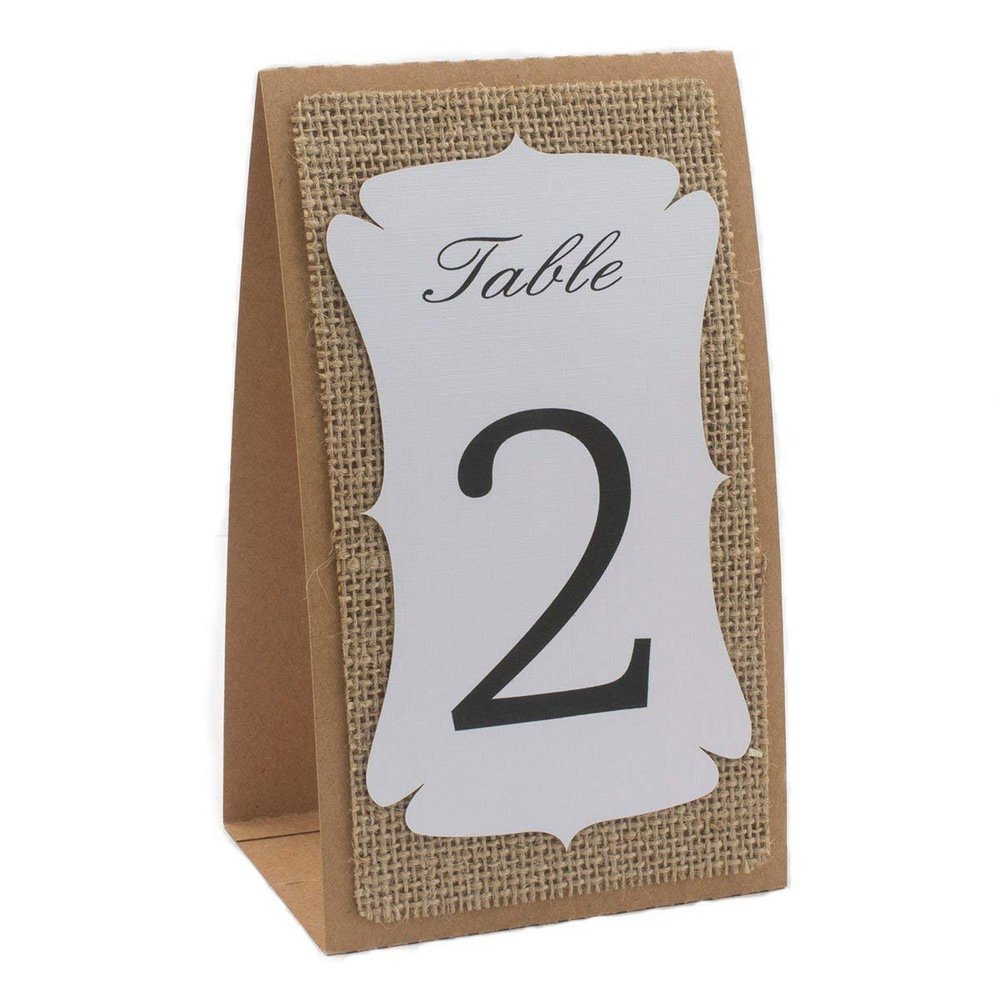 Summer-Ray Handmade Table Number 1 to 16 Kraft-Burlap-White Triple Layer Double Sided Printing Rustic Table Numbers
