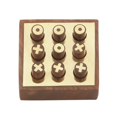 Deco 79 28480 Wood Brass Tic Tac Toe Home Decor Product, 4" W/1" H