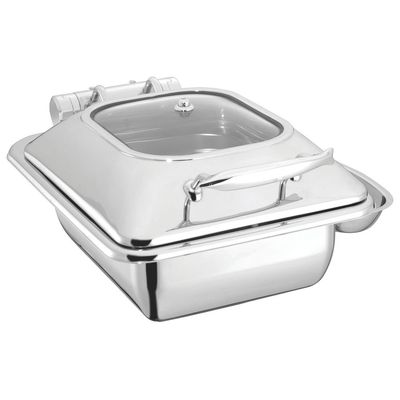 HUBERT Induction Chafer Half Size 4 1/4 Qt Contemporary Stainless Steel - 18"L x 12 3/5"W x 8 1/4"H