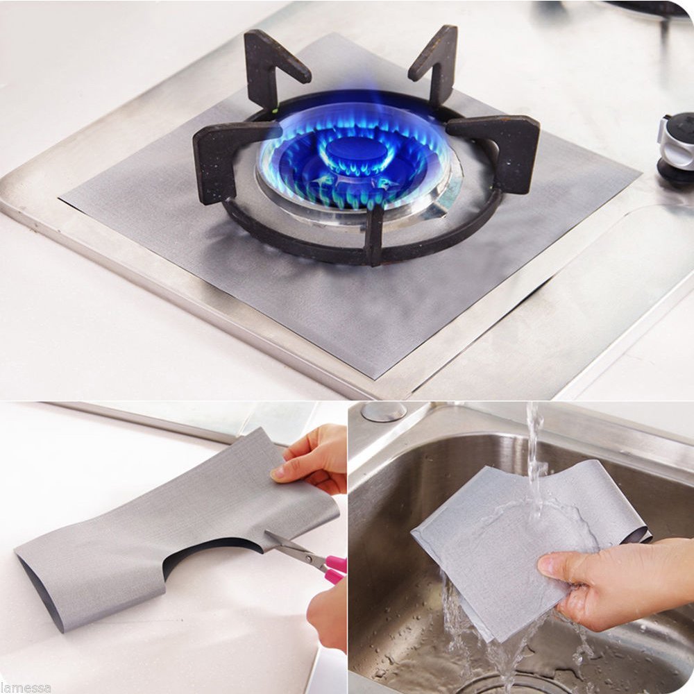 4PCS Reusable Silver Gas Range Protector Gas Hob Liner Stove Top Protectors