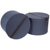Bigso Box of Sweden Set of 2 Storage Boxes - Round Storage Box with Leather Straps - Large and Small Hat Box Duo Made of Fibreboard and Paper in Linen Look - Blue view 1