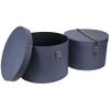 Bigso Box of Sweden Set of 2 Storage Boxes - Round Storage Box with Leather Straps - Large and Small Hat Box Duo Made of Fibreboard and Paper in Linen Look - Blue view 2