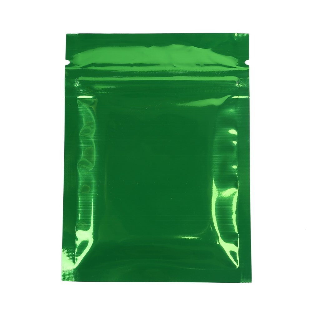 100x Premium Double-Sided Foil Mylar Flat QuickQlick Zipper Seal Bag 7.5x10cm (3x4") (Green)