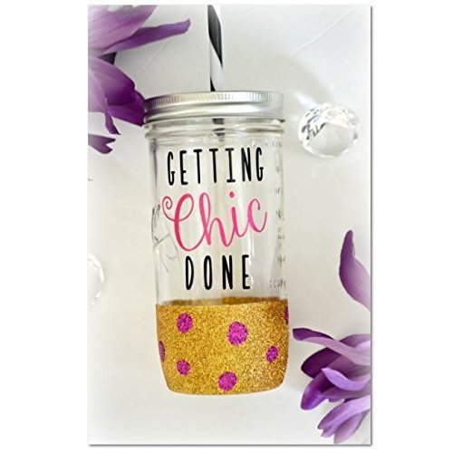 Chic Tumbler, Get Chic Done, Glitter Tumbler, Custom Glitter Tumbler, Fashion Tumbler, Fashion Mug, Gift idea for her, Glitter Mason Jar
